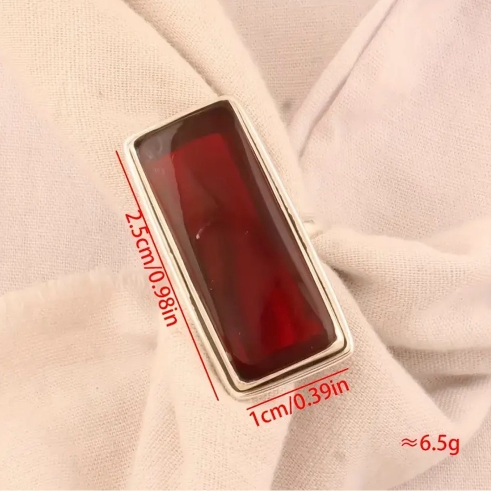 Red Rectangular Gemstone Ring - Picture 4 of 5